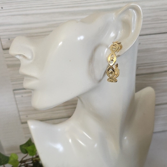 Gold Filled Hoop Earrings Evil Eye Design - Picture 3 of 7